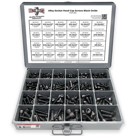 Boltsandnuts.Com Inch Alloy Allen Socket Head Cap Screws Bolts Black Oxide Assortment - 453 PCS Assortment Kit #252